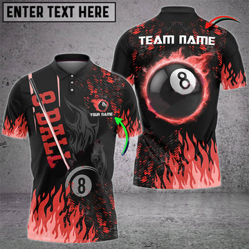 Custom Billiards Ball 8 Burning Room Personalized Name, Team Name 3D Polo Shirt