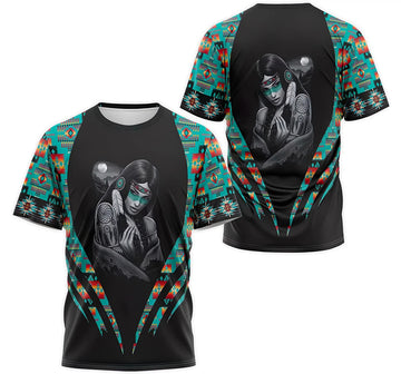 FUNSTUFFPRINT Personalized T-Shirt, Hoodie - Native American Girl Dreamcatcher Geometric Aztec Tribal Seamless Pattern 3D T-shirt