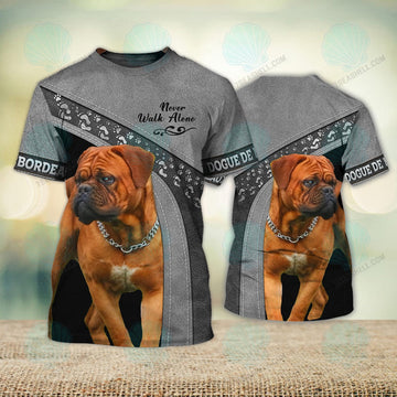 FUNSTUFFPRINT Dogue de Bordeaux Love Never Walk Alone 3D Full Print T-Shirt, Christmas Dog Memorial Gifts for loss of Dog 3D T-shirt