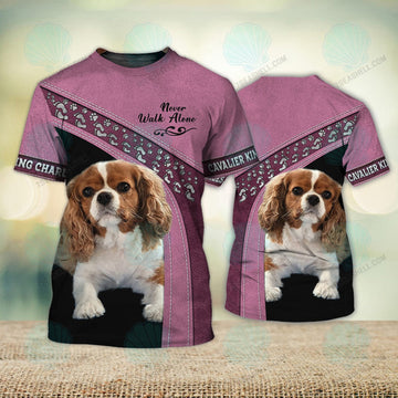 FUNSTUFFPRINT Cavalier King Charles Pink Love Never Walk Alone 3D Full Print T-Shirt, Christmas Shirt for Dog Lovers 3D T-shirt