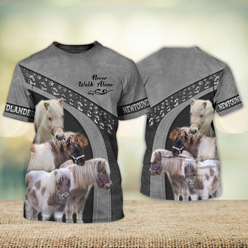 FUNSTUFFPRINT Minishetty Love Never Walk Alone Grey 3D Full Print T-Shirt, Shirt For Horse Lovers 3D T-shirt