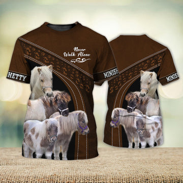 FUNSTUFFPRINT Minishetty Love Never Walk Alone Brown 3D Full Print T-Shirt, Shirt For Horse Lovers 3D T-shirt