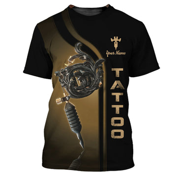 FUNSTUFFPRINT Golden Tattoo Tee Shirt Tattoo Lover Personalized Name 3D T-Shirt Gift For Tattoo Artist