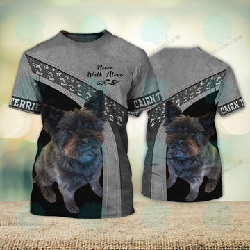 FUNSTUFFPRINT Cairn Terrier Never Walk Alone 3D Full Print T-Shirt, Dog Memorial Gifts for loss of Dog, Christmas Shirt for Dog Lovers 3D T-shirt