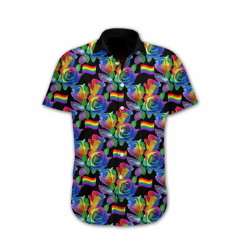 LGBT Pride Shirt, Colorful Flag Of Lgbt Rose Design Hawaiian Shirt