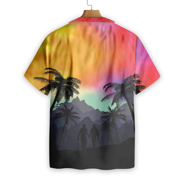 Gay Pride 3D Hawaiian Shirt, Cool LGBT Sunset With Heart Hawaiian Shirt