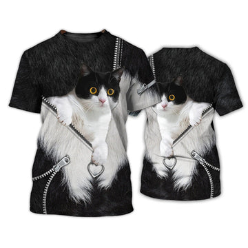 FUNSTUFFPRINT Cat Lover Shirts Cat Tuxedo 3D Full Print T-Shirt Cats Shirts, Cat Hoodie Zip Up 3D T-shirt