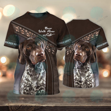 FUNSTUFFPRINT German Shorthaired Pointer Lover Never Walk Alone 3D Full Print T-Shirt, PerfecT-Shirt for Labrador Retriever Dog Lovers 3D T-shirt