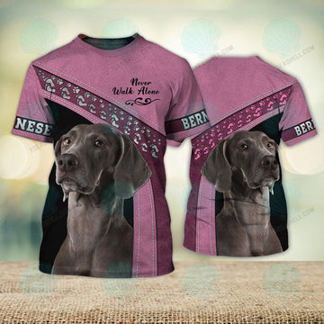 FUNSTUFFPRINT Weimaraner Love Pink Never Walk Alone 3D Full Print T-Shirt, Christmas Dog Memorial Gifts for loss of Dog 3D T-shirt