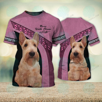 FUNSTUFFPRINT Wheaten Scottish Terrier Love Pink Never Walk Alone, Christmas Dog Memorial Gifts for loss of Dog 3D T-shirt