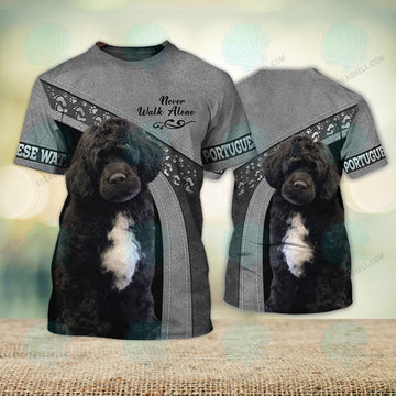 FUNSTUFFPRINT Portuguese Water Love Never Walk Alone 3D Full Print Christmas Shirts 3D T-shirt