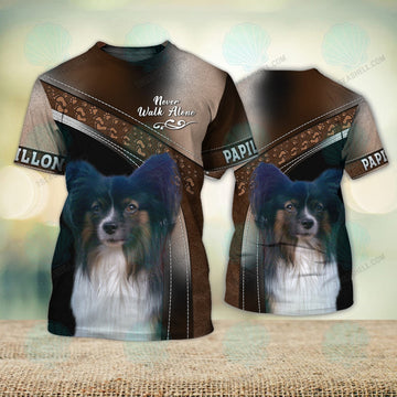 FUNSTUFFPRINT Papillon Love Never Walk Alone 3D Full Print T-Shirt, Christmas Dog Memorial Gifts for loss of Dog 3D T-shirt