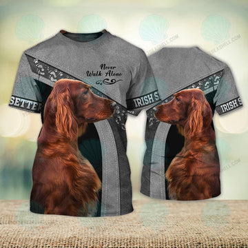 FUNSTUFFPRINT Irish Setter Love Never Walk Alone 3D Full Print T-Shirt, Christmas Dog Memorial Gifts for loss of Dog 3D T-shirt