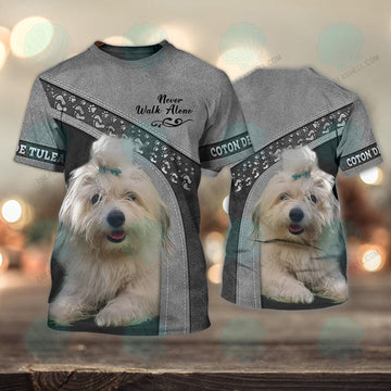 FUNSTUFFPRINT COTON DE TULEAR Love Never Walk Alone 3D Full Print T-Shirt, Christmas Dog Memorial Gifts for loss of Dog 3D T-shirt