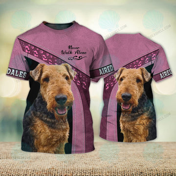 FUNSTUFFPRINT Airedales Lover Never Walk Alone 3D Full Print T-Shirt, Christmas Dog Memorial Gifts for loss of Dog 3D T-shirt