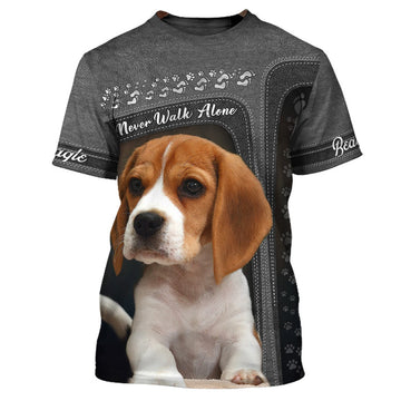 FUNSTUFFPRINT Beagle Lover Never Walk Alone 3D Full Print, Custom Memorial Apparel Shirts, Dog Memorial Gifts for loss of Dog 3D T-shirt