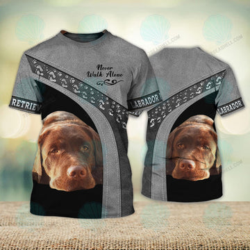 FUNSTUFFPRINT Labrador Retriever Love Never Walk Alone 3D Full Print T-Shirt, PerfecT-Shirt for Labrador Retriever Dog Lovers 3D T-shirt