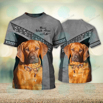 FUNSTUFFPRINT Rhodesian Ridgeback Love Never Walk Alone 3D Full Print T-Shirt, Christmas Dog Memorial Gifts for loss of Dog 3D T-shirt