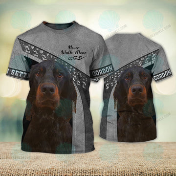FUNSTUFFPRINT Gordon Setter Never Walk Alone 3D Full Print T-Shirt, Christmas Dog Memorial Gifts for loss of Dog 3D T-shirt