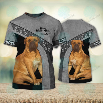 FUNSTUFFPRINT Boerboel Never Walk Alone 3D Full Print T-Shirt, Christmas Dog Memorial Gifts for loss of Dog 3D T-shirt