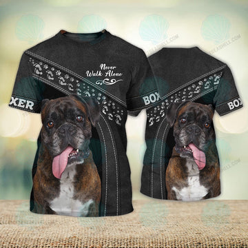 FUNSTUFFPRINT Boxer Love Black Never Walk Alone 3D Full Print T-Shirt, Christmas Dog Memorial Gifts for loss of Dog 3D T-shirt