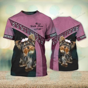 FUNSTUFFPRINT Yorkshire Terrier Love Pink Never Walk Alone 3D Full Print Christmas Shirts 3D T-shirt