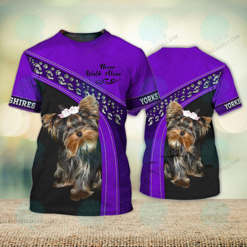 FUNSTUFFPRINT Yorkshire Terrier Love Purple Never Walk Alone 3D Full Print Christmas Shirts 3D T-shirt