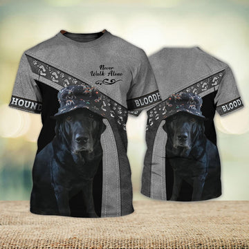 FUNSTUFFPRINT Bloodhounds Love Never Walk Alone 3D Full Print T-Shirt, Dog Memorial Gifts for loss of Dog 3D T-shirt