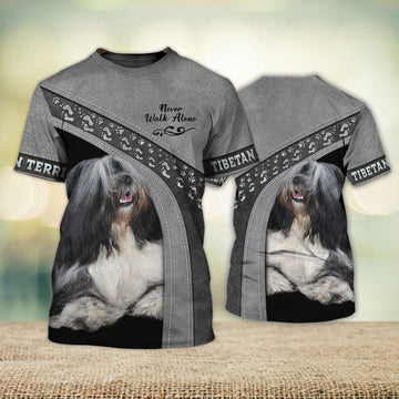 FUNSTUFFPRINT Tibetan Terrier Love Never Walk Alone 3D Full Print T-Shirt, Shirt For Dog Lovers, Dog Memorial Gifts for loss of Dog 3D T-shirt