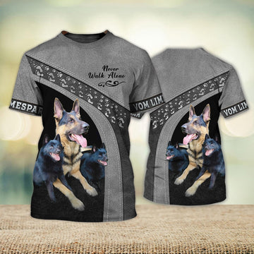 FUNSTUFFPRINT Vom Limespark Love Never Walk Alone Love 3D Full Print T-Shirt, Shirt For Dog Lovers, Dog Memorial Gifts for loss of Dog 3D T-shirt