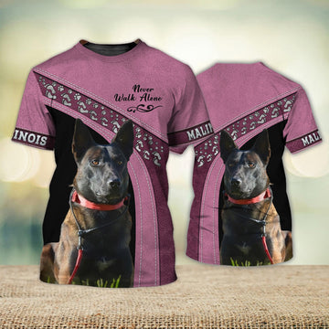 FUNSTUFFPRINT Malinois Love Never Walk Alone Love 3D Full Print T-Shirt, Shirt For Dog Lovers, Dog Memorial Gifts for loss of Dog 3D T-shirt