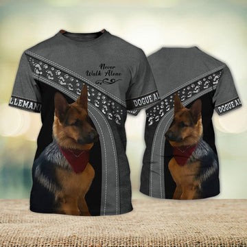 FUNSTUFFPRINT DOGUE ALLEMAND Love Never Walk Alone 3D Full Print T-Shirt, Shirt For Dog Lovers, Dog Memorial Gifts for loss of Dog 3D T-shirt