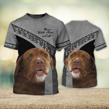 FUNSTUFFPRINT Wirehaired Pointing Griffon Love Never Walk Alone 3D Full Print T-Shirt, Shirt For Dog Lovers, Dog Memorial Gifts for loss of Dog 3D T-shirt