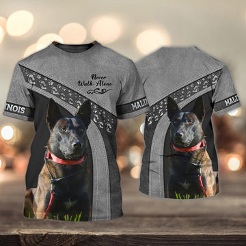 FUNSTUFFPRINT Malinois Love Never Walk Alone Love 3D Full Print T-Shirt, Custom Memorial Apparel Shirts, Dog Memorial Gifts for loss of Dog 3D T-shirt
