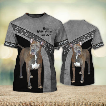 FUNSTUFFPRINT Américan Staff Love Never Walk Alone 3D Full Print T-Shirt, Shirt For Dog Lovers, Dog Memorial Gifts for loss of Dog 3D T-shirt