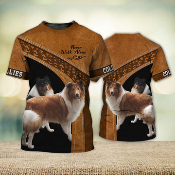 FUNSTUFFPRINT Collies Love Never Walk Alone 3D Full Print T-Shirt, Shirt For Dog Lovers, Dog Memorial Gifts for loss of Dog 3D T-shirt