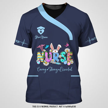 FUNSTUFFPRINT Nurse Earing Strong Essential Tee Shirt Custom Nurse Uniform, Nurse Easter Day Shirt, Idea Gift for Her 3D T-shirt
