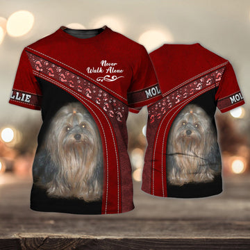 FUNSTUFFPRINT Mollie Love Never Walk Alone Red 3D Full Print T-Shirt, Shirt For Dog Lovers, Dog Memorial Gifts for loss of Dog 3D T-shirt