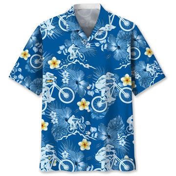 Mountain Bike Blue Nature Hawaiian Shirt, Unisex Summer Beach Casual Short Sleeve Summer Vacation Beach Shirts