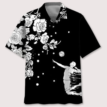 Volleyball Rose Black and White Hawaiian Shirt, Volleyball Hawaiian Shirt, Sport Shirt