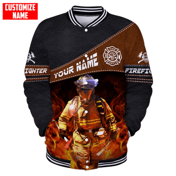 FUNSTUFFPRINT Customized Name Firefighter 3D Baseball Jacket