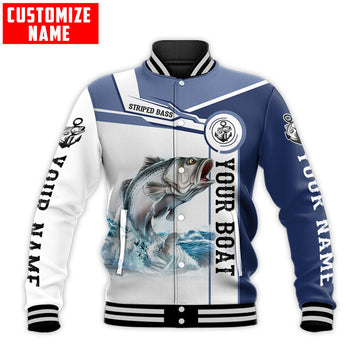 FUNSTUFFPRINT Custom name Striped Bass fishing Catch and Release D Design Fishing 3D Baseball Jacket