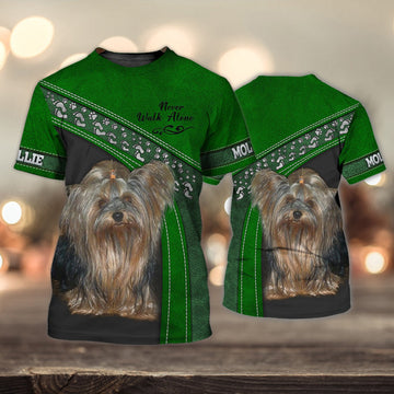 FUNSTUFFPRINT MOLLIE Love Never Walk Alone Love Green 3D Full Print T-Shirt, Shirt For Dog Lovers, Dog Memorial Gifts for loss of Dog 3D T-shirt