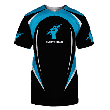 FUNSTUFFPRINT Personalized Name Electrician Printed Shirts Blue Thunder 3D Shirt, PerfecT-Shirt for Electrician 3D T-shirt