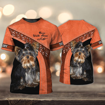 FUNSTUFFPRINT DAISY Love Never Walk Alone Love Orange 3D Full Print T-Shirt, Shirt For Dog Lovers, Dog Memorial Gifts for loss of Dog 3D T-shirt