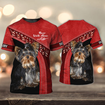 FUNSTUFFPRINT DAISY Love Never Walk Alone Love Red 3D Full Print T-Shirt, Shirt For Dog Lovers, Dog Memorial Gifts for loss of Dog 3D T-shirt