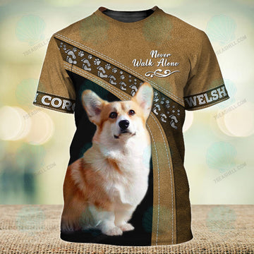 FUNSTUFFPRINT Welsh Corgi Lover Yellow Never Walk Alone 3D Full Print T-Shirt, Christmas Shirt for Dog Lovers 3D T-shirt