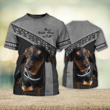 FUNSTUFFPRINT Natural Doberman Never Walk Alone 3D Full Print T-Shirt, Shirt For Dog Lovers, Dog Memorial Gifts for loss of Dog 3D T-shirt