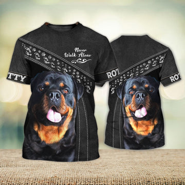 FUNSTUFFPRINT Rotty Black Never Walk Alone 3D Full Print T-Shirt, Shirt For Dog Lovers, Dog Memorial Gifts for loss of Dog 3D T-shirt