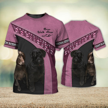 FUNSTUFFPRINT Brown German Pointer And Giant Black Sczhuer Never Walk Alone 3D Full Print T-Shirt, Shirt For Dog Lovers, Dog Memorial Gifts for loss of Dog 3D T-shirt